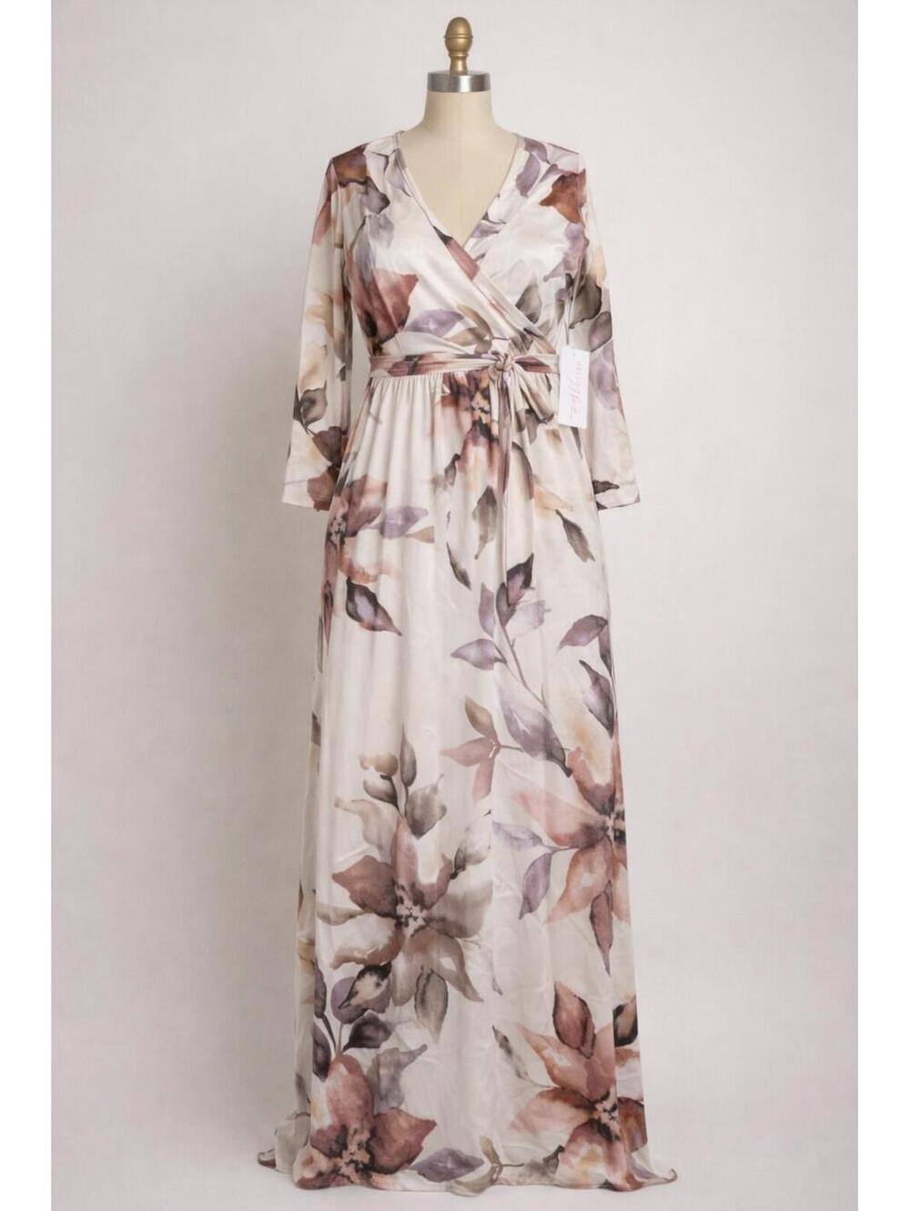 Hello Miz Floral‎ Wrap Maxi Dress Size Large NWT Soft Stretch Long Sleeve